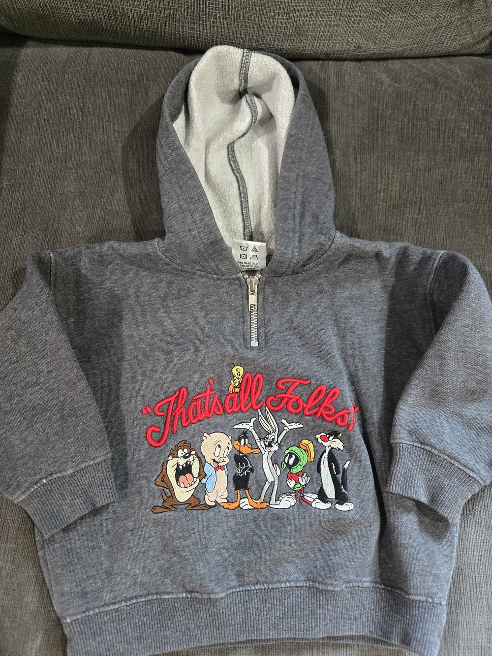 Vintage Kids Grey Looney Tunes 'That's All Folks' Pullover Hoodie